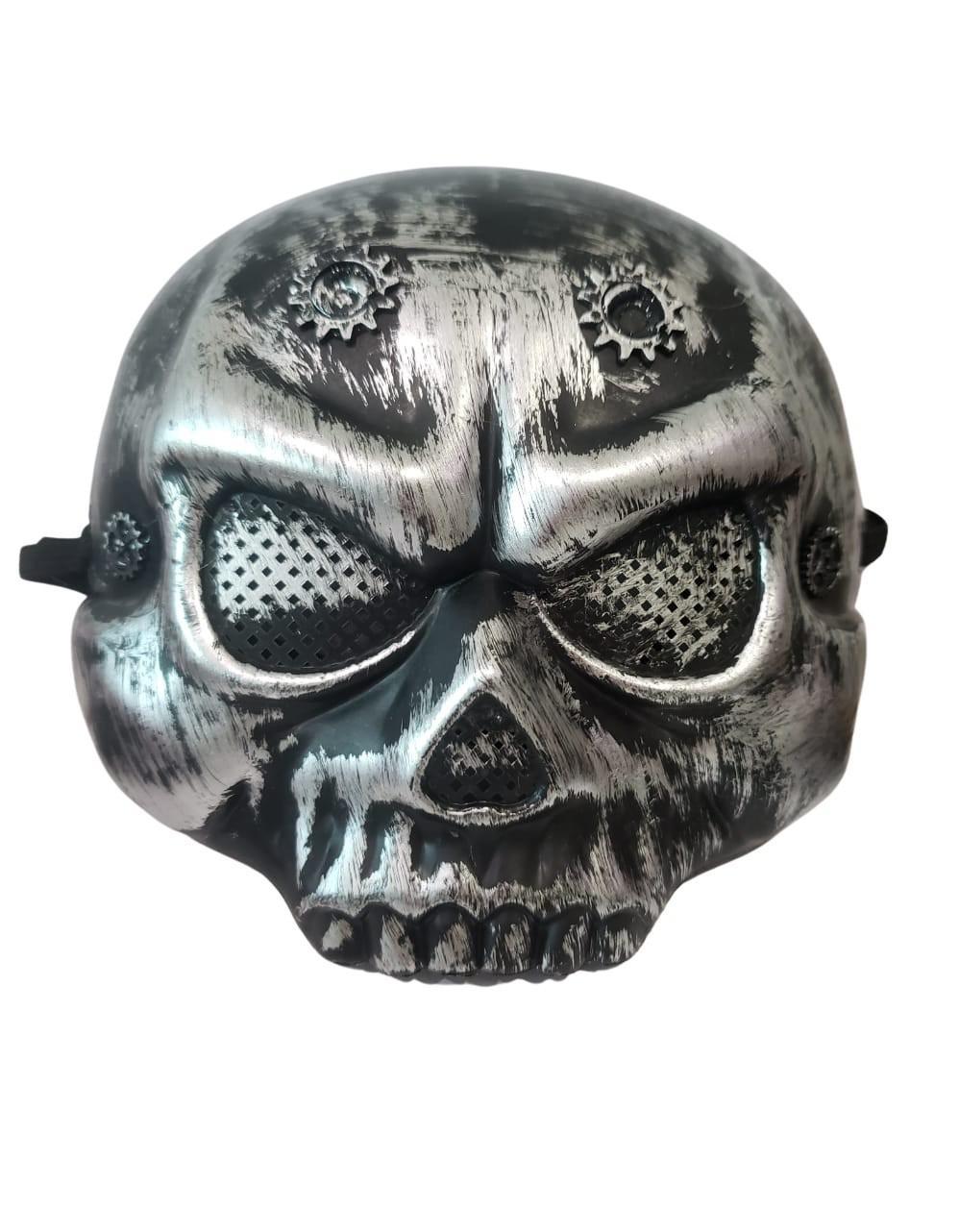 Máscara Meio Rosto Caveira Prata Fantasia, Cosplay