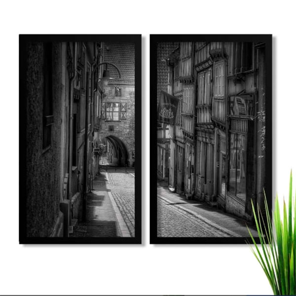 Conjunto De Quadros Decorativos Cidade Antiga Com Vidro
