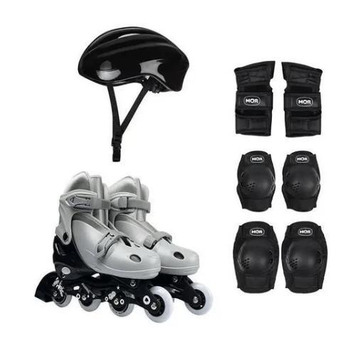 Patins Roller + Joelheira Cotoveleira Capacete Tam 34 A 37